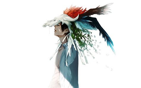 Anime Boy Cool Feather Sadness Art Watercolor