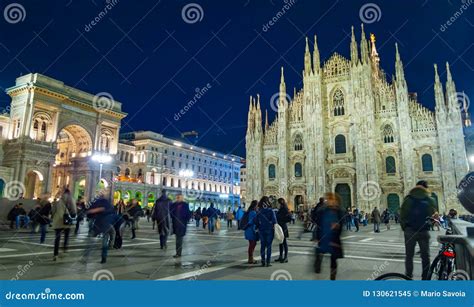 Night View Of Piazza Del Duomo In Milan Editorial Image Image Of
