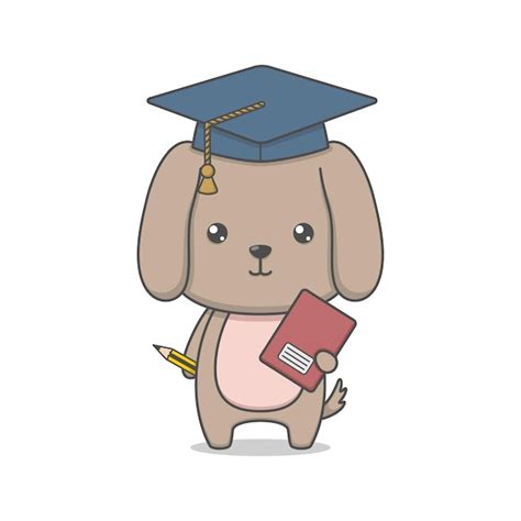 Premium Vector Cute Puppy Dog Wearing Graduation Hat And Holding Book