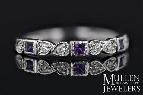 10k White Gold Diamond And Square Amethyst Birthstone Ring Mullen