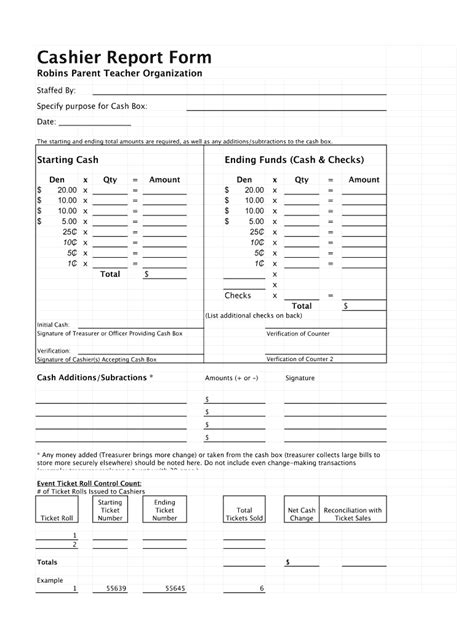 End Of Day Cash Register Report Template Fill Online Printable