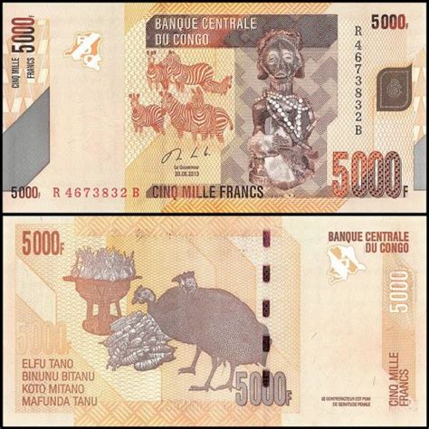 congo democratic republic 5 000 francs banknote 2013 p 102b unc
