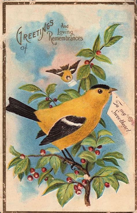 Free Vintage Clip Art Pretty Yellow Bird The Graphics Fairy