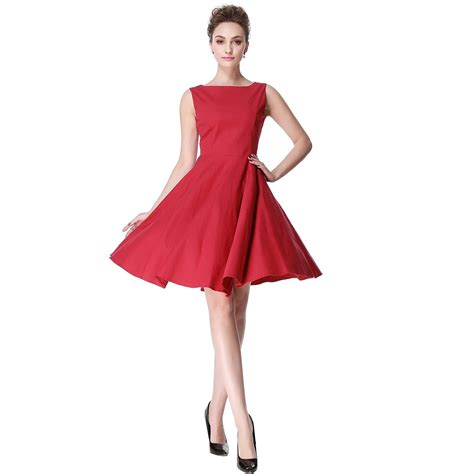 Heroecol Womens Vintage 1950s Dresses Oblong Neck Sleeveless 50s 60s Style Retro Swing Cotton