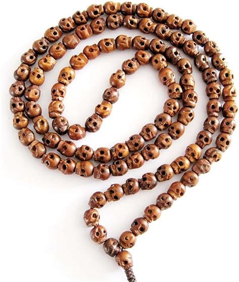 ovalbuy 108 carved wood skull beads buddhist prayer mala necklace skull bone mala
