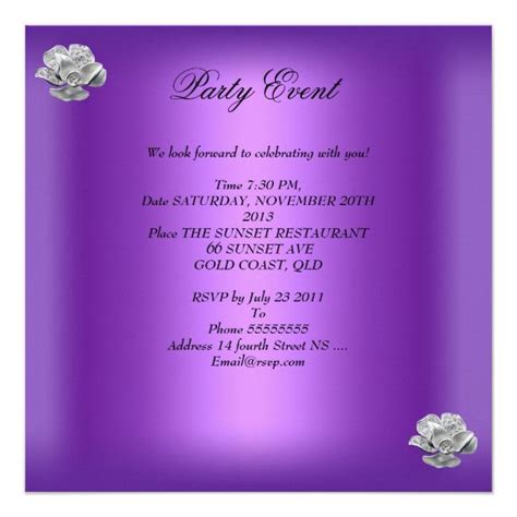 21st Birthday Elegant Purple Silver Floral Jewel Invitation Zazzle
