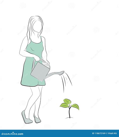 The Girl Is Watering The Plant World Environment Day Vector Illustration Stock Vector