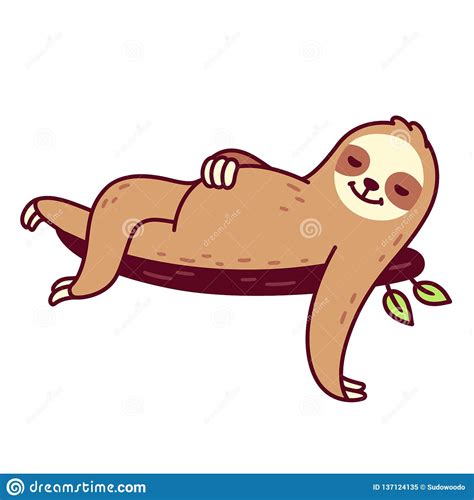 Funny Cartoon Cute Fat Vector Sloth Illustration Cartoon Vector