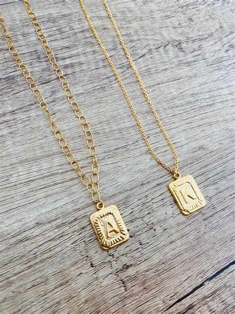 Gold Square Coin Letter Necklace