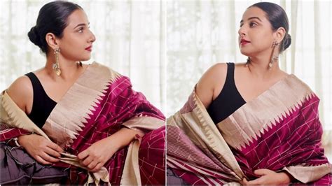 Vidya Balan In Raw Silk Saree And Sleeveless Blouse Celebrates National