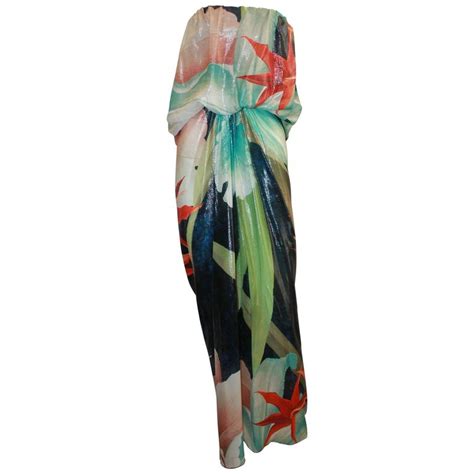 Lanvin Tropical Printed Ruched Strapless Maxi Dress 34 At 1stdibs