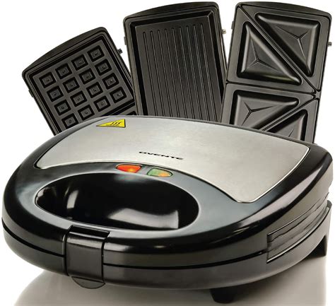 Ovente Electric Indoor Sandwich Grill Waffle Maker Set With 3 Removable