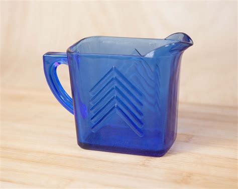 Vintage Creamer Chevron Pattern Cobalt Blue Glass By Hazel Atlas