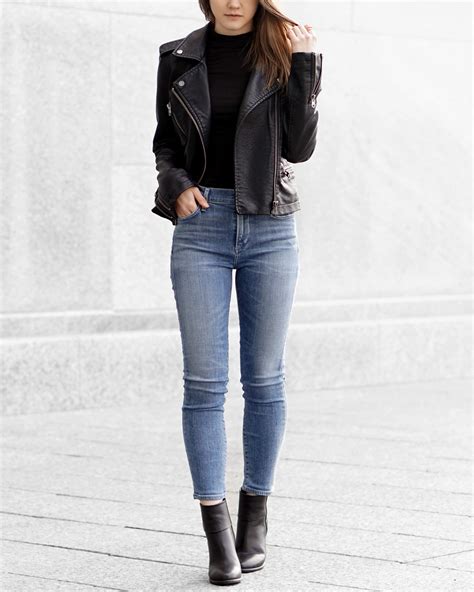 Leather Jacket And Skinny Jeans Fashion Leather Jacket Outfits Street