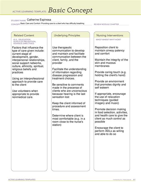 Basic Concept Basic Care And Comfort Active Learning Templates