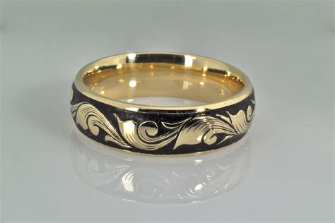 Hand Engraved Leaf And Scroll 14k Gold Ring Hand Engraved Rings