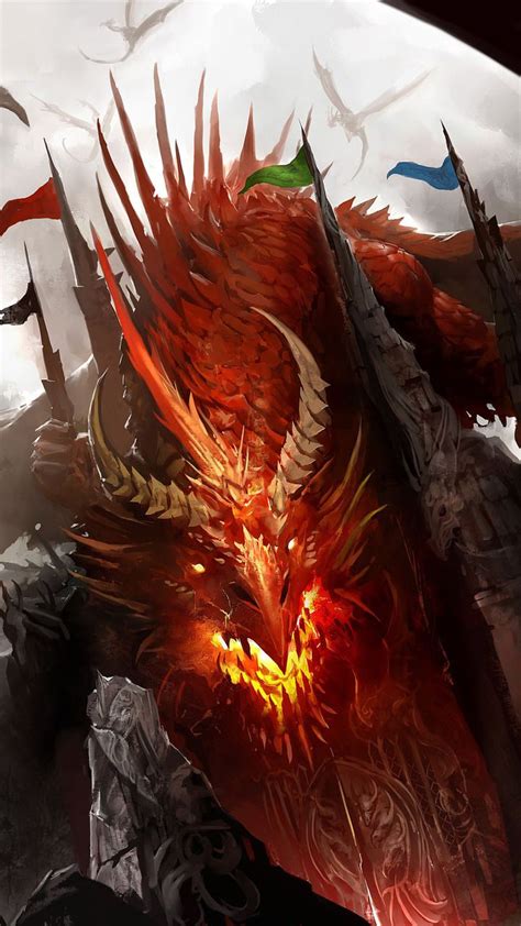 Giant Red Dragon On A Castle Mobile Wallpaper Fairy Dragon Red