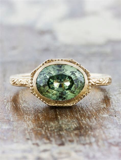 Reveniss Intricate Oval Blue Green Sapphire Ring Ken And Dana Design