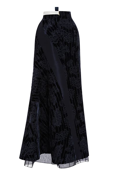 Thom Browne Long Side Flared Skirt With Undulating Velvet Bias Strips