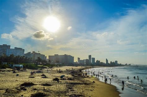 Durban Golden Mile Beach With White Sand And Skyline South Africa Stock