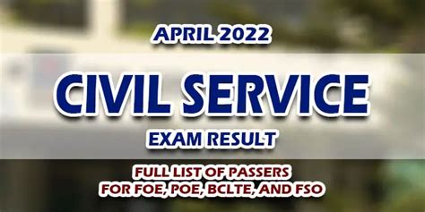 Civil Service Exam Cse Result April For Foe Poe Bclte Fso Full List