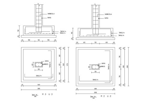 Typical Rcc Column And Footing Plan With Section Drawing