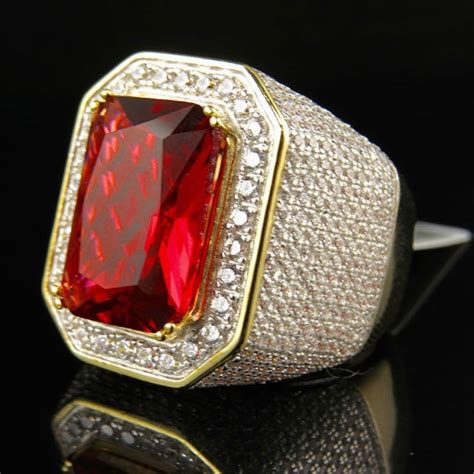 Mens Ring Gold Color Classic Male Vintage Men Ring Red Stone Cz Dubai