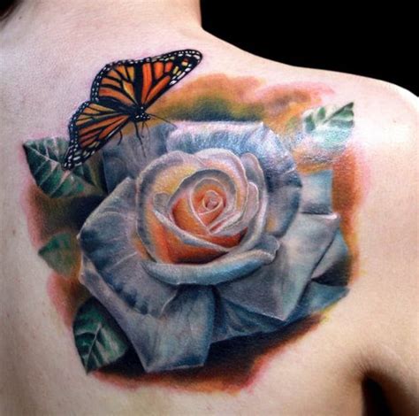 A shoulder tattoo of a large rose in black and white. 50+ Amazing Rose Tattoo Designs - Tats 'n' Rings