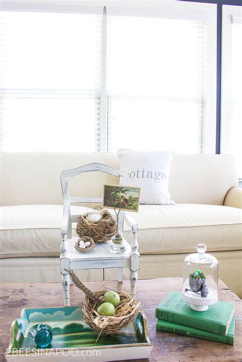 Spring Coffee Table Vignette With Nests 2 Bees In A Pod