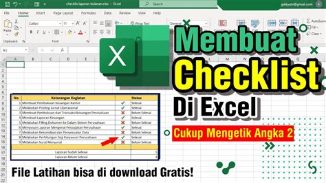 Cara Mudah Membuat Checklist Di Excel Youtube