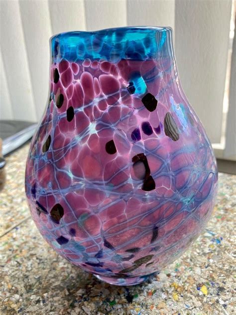 Lindsay Art Glass Vase Mint Pink Purple Blue Black Millefiori Giraffe