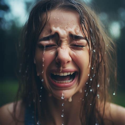 Premium AI Image A Woman With Water Dripping On Her Face