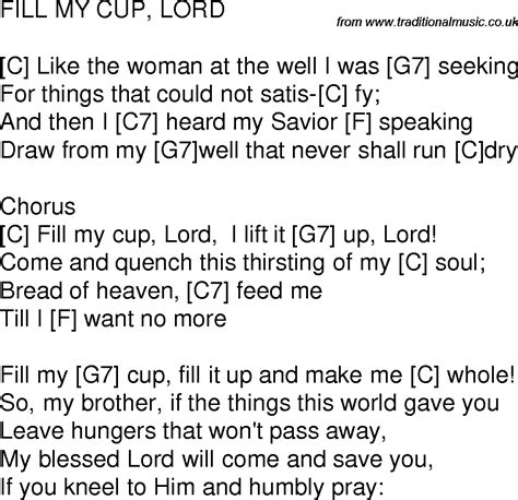 Old Time Song Lyrics With Chords For Fill My Cup C Worship Songs Lyrics Ukulele Worship Songs
