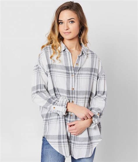 Daytrip Metallic Flannel Shirt Womens Shirtsblouses In White Black