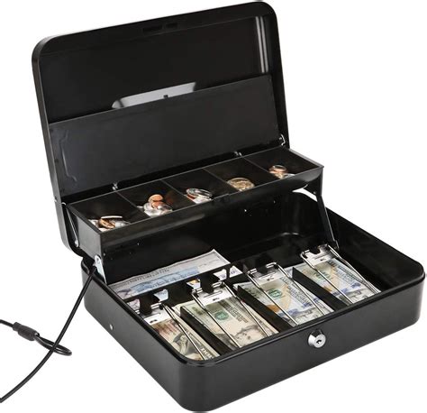 buy jssmst large locking cash box with money tray lock box with security cable metal money box