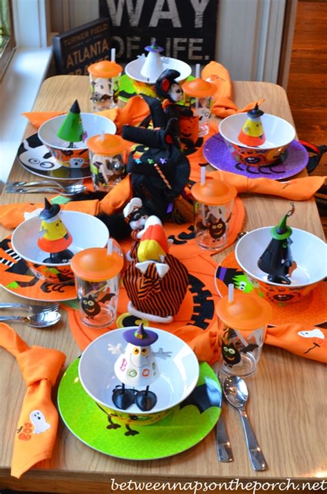 Lay the napkin to the left of the plate. Halloween Table Setting Tablescape for Children