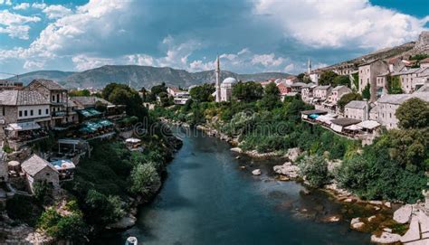 Panoramic View Of Mostar City And River Neretva Stock Photo Image Of