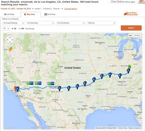 Long on to a web site such as intercontinental hotels group or all hotel motel to map and plan your route with hotels along the way. Simple trick to find hotels along a route - Points with a Crew