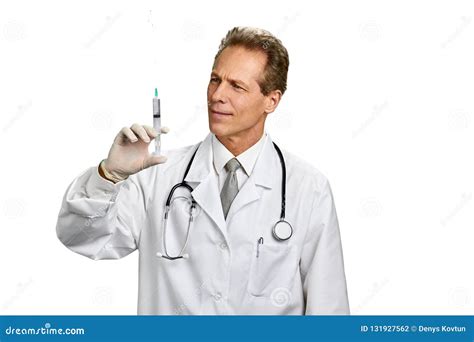 Portrait Of Male Doctor With Syringe Stock Photo Image Of Caucasian