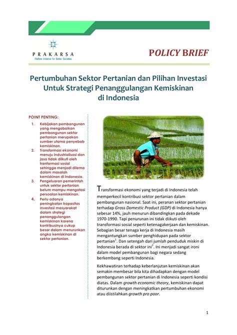POLICY BRIEF Pertumbuhan Sektor Pertanian Dan Pilihan Investasi