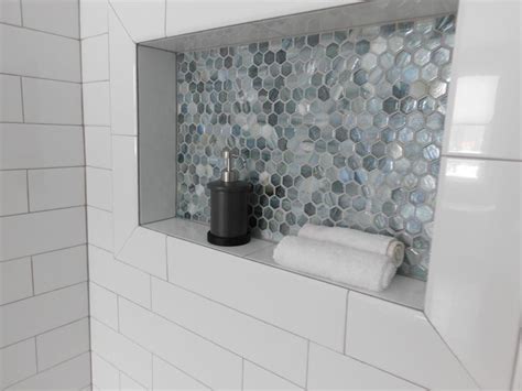 Mosaic Tile Blue Tile Accent Tile White Subway Tile Large Niche