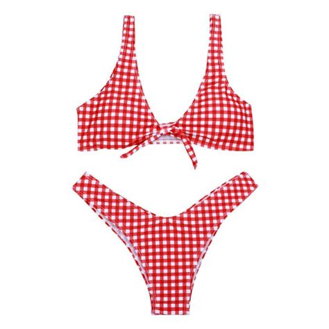 Womail Women Bikini Plaid Swimwear Bandage Push Up Padded Bra Bathing Suit Swimsuit Maillot De