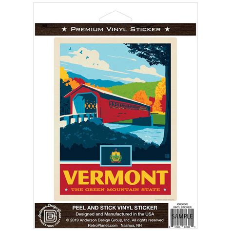 Vermont Green Mountain State Covered Bridge Vinyl Sticker Retro Planet