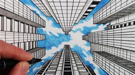 How To Draw 1 Point Perspective Draw Buildings And Sky Perspective