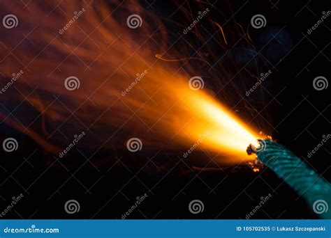 Close Up Of Burning Fuse With Flame And Sparks Stock Image Image Of
