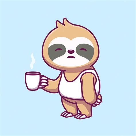 Premium Vector Cute Sleepy Sloth Holidng Cup Coffee Cartoon Icon