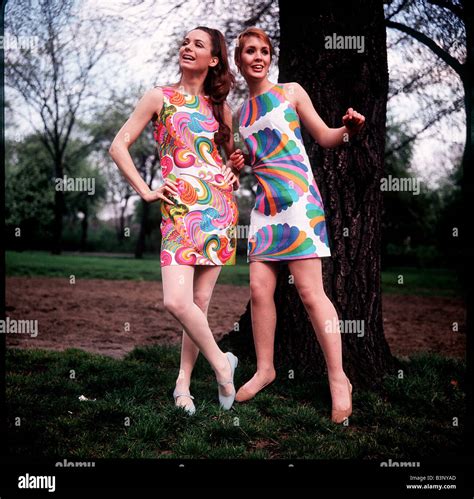 fashion november 1967 psychedelic mini dresses women standing modelling wearing psychedelic
