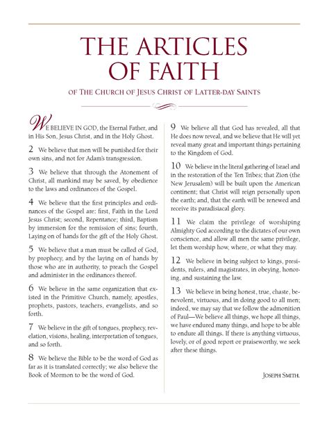 Articles Of Faith Free Printable Printable Templates