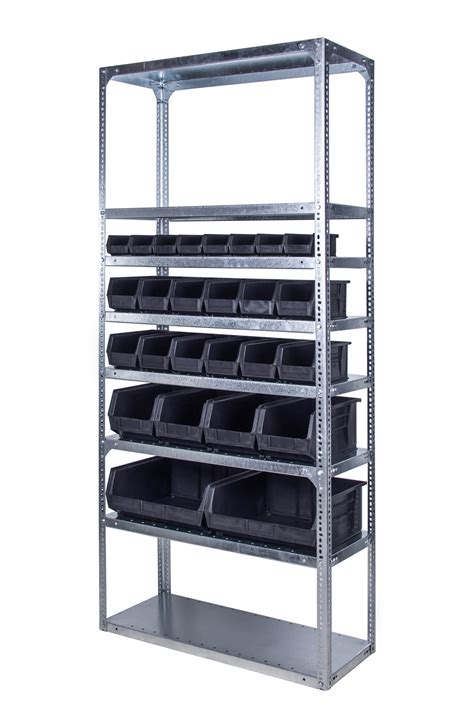 2134mm Angle Shelving And Black Storage Bins First Office Storage