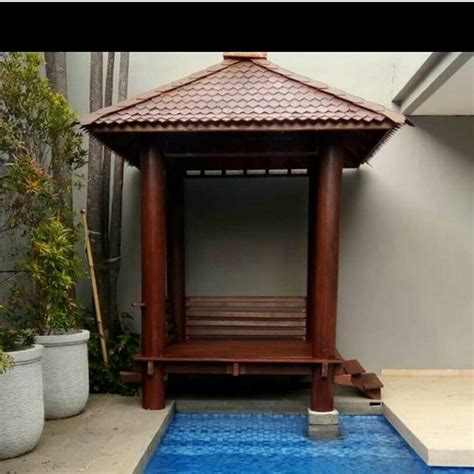 Gazebo rumah saung kayu minimalis natural murah Asli Jepara | Shopee
